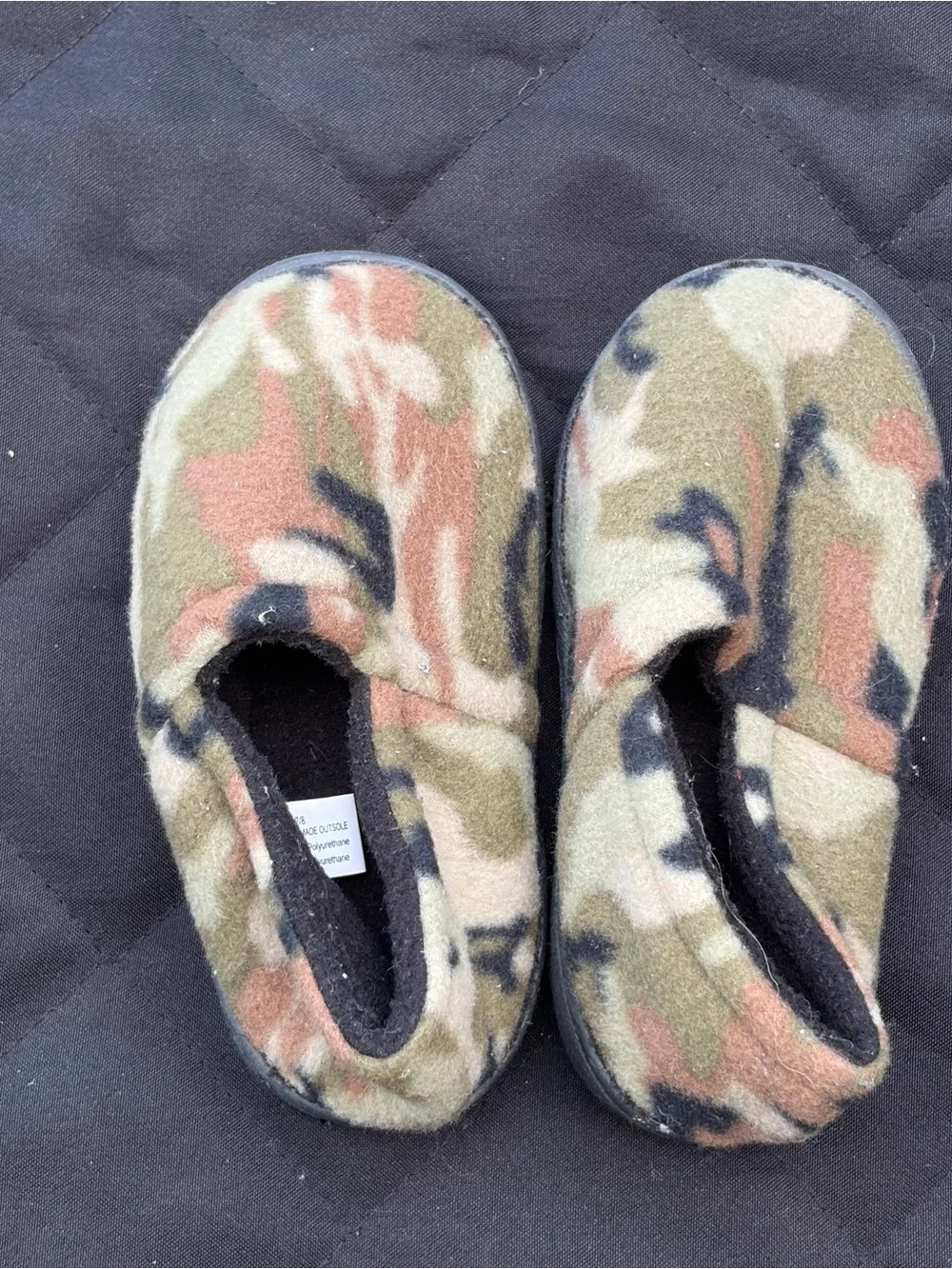 Kids Camo Slip-On Cozy Slippers - Olive Green